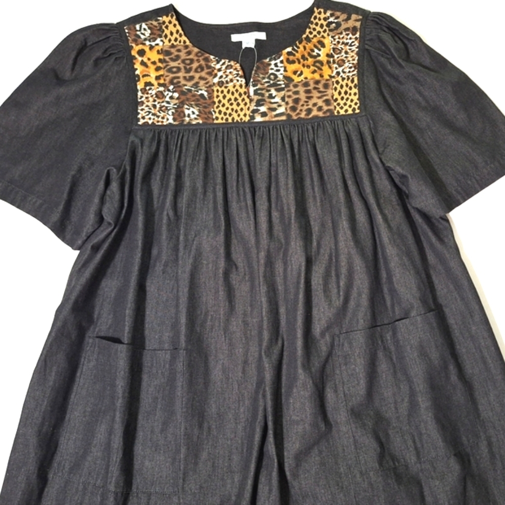💎NEW Go Softly Patio Black w/ Mixed Leopard/ Animal Print House Dress